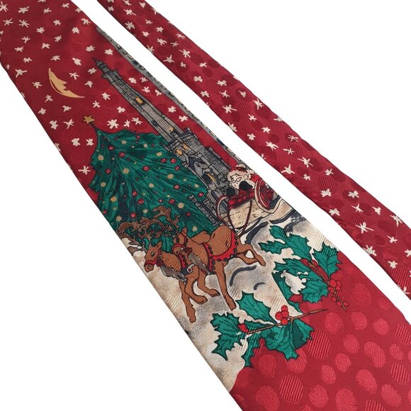 Vintage Woodward Christmas Necktie Santa Sleigh Reindeer Print Chicago Holiday - Picture 2 of 5